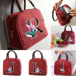 Duffel Bags Cooler Insulated Lunch Bag Kids Food Thermal Canvas Handbag Women Picnic Organiser Bento Pouch Whitemarble Letter Series