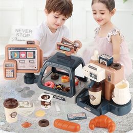 Kitchens Play Food Kids Coffee Machine Kitchen Toy Set Simulation Bread Cake Pretend Shopping Cash Register Toys For Children Gift 221105