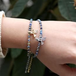 Strand Fashion Butterfly Key Enamel Bracelet For Women High-quality Semi Precious Stones Cut Sufface Beads Jewelry Accessories