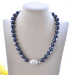 Pendant Necklaces P7499 17" 14mm Black Round Freshwater Pearl Necklace Choker Women Jewellery