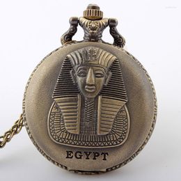 Pocket Watches 2022 Special Design Bronze Egypt Pharaoh Pattern Quartz Watch Necklace Pendant Women Men Gifts Relogio De Bolso