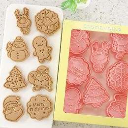 Baking Moulds 8pcs Christmas Silicone Mould Cute Xmas Cartoon Biscuit 3D Cookie Cutter Mold Cake Fudge Decoration Kitchen Tools