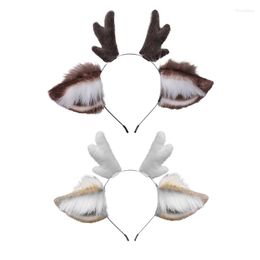 Party Supplies Faux Fur Ears Plush Antler Headband Lovely Reindeer Animal Hair Hoop Holiday Headpiece Christmas Halloween Cosplay Props