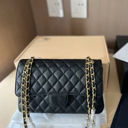 7A Womens Classic Caviar Leather Calfskin Quilted Bags Double Flap Black Gold Metal Hardware Matelasse Chain Crossbody Shoulder Multiu Pochette Handbags 25X16CM