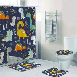 Shower Curtains Cute Funny Kids Dinosaurs Pattern Curtain Bath for room tub Colourful Dino Mats Rugs Carpet Decor 221104