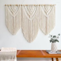 Tapestries Hand-woven Macrame Tapestry Wall Hanging Geometry Art Bohemian Home Room Decor With Sticks Large Size 120x80cm