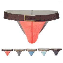 Underpants Men Cotton T-Back G-string Thong Open Back Micro Bikini Underwear Sexy Mesh Sheer Pouch Panties Gay Erotic Lingerie