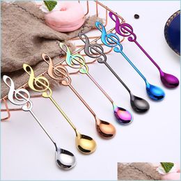 Spoons Cartoon Musical Symbol Round Soup Spoons Stainless Steel Pure Colour Milk Stirring Spoon Creative Party Home Tableware 5Xc E1 Dhqt5
