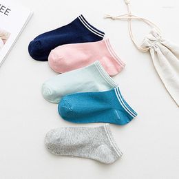 Women Socks 5 Pairs Solid Cotton Striped Style Girls Slip Ankle Sock Soft Breathable Summer For Four Seasons 2022