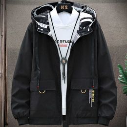 Jackets 2021 Autumn New Double Sided Wear Men's Hooded Windbreaker Bomber Plus Size 4XL Y2211