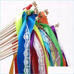 Other Festive Party Supplies Fashion Wooden Sticks Angel Wands Lace Ribbon Fairy With Bells Confetti Party Decoration Twirling Str Dhnuf