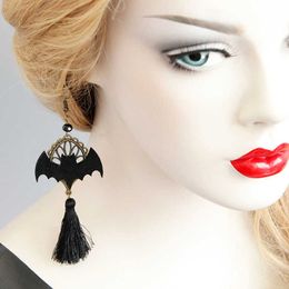 Gothic Style Black Bat Earring with Tassel Fashion Hipster Cool Temperament Halloween Hair Accessories Headdress for Adult