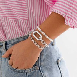 Jewellery Simple Personality Cross Chain Metal Bracelet Hip Hop Overlay Pearl Beaded Bracelet