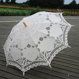 Solid Colour Party Lace Umbrella Parasols Sun Cotton Embroidery Bridal Wedding Umbrellas white Colours available DH895