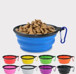 Pet Dog Bowls Silicone Puppy Collapsible Bowl Pets Feeding Bowls-with Climbing Buckle Travel Portable Dog Food Container SN109