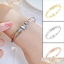 Bangle Bangle Steel/Gold Colour Stainless Steel Bracelet Simple Butterfly Zircon Jewellery Gift For Women Girl Aic88 Drop Delivery Brace Dhumk