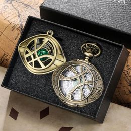 Pocket Watches Antique Retro Eye Shaped Hollow Skeleton Watch Handmade Braided Rope Necklace Pendant Chain Gifts Kit Sets For Men Women