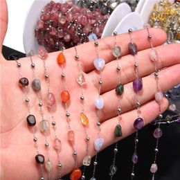 Beads Stainless Steel Crystal Stone Chain Natural Irregular Amethysts Quartz Moonstone Gem Chains For DIY Jewellery Making