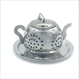 Coffee Tea Tools Round Pot Teas Strainer Stainless Steel Tea Infuser Teapot Shape Siery With Chain Home Life Supplies Chassis Crea Dhkxg