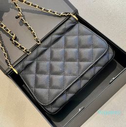 Trend Women Golden Pillar Luxury Designer Shoulder Bag Caviar Leather Quilted Mini Versatile Classic Flap Crossbody Retro Handbag Fashion Cosmetic Wallet clutch