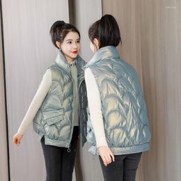 Women's Vests Women Thick Down Cotton Vest Female Solid Puffer Waistcoat For Ladies Stand Collar Loose Sleeveless Jacket Coat G42