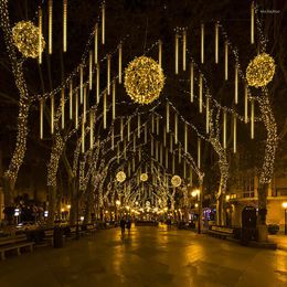 Strings LED Meteor Shower Lights Garden Falling Raindrop String Decor Waterproof For Patio Street Balcony Outdoor Navidad 2023