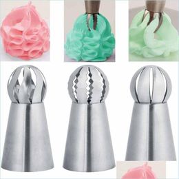 Cake Tools 1/3Pc Cupcake Stainless Tools Steel Sphere Ball Shape Icing Pi Nozzles Pastry Cream Tips Flower Torch Tube Decoration Dro Dhcpw