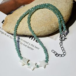 Choker Fashion Green Aventurine Crystal Beaded White Shell Stone Star Charms Necklaces Women Birthday Party Jewelry Gift