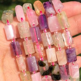 Beads Natural Faceted Mixed Citrines Purple Quartz Stone Cylinder Loose Spacer For Jewelry DIY Making Bracelet Accessories