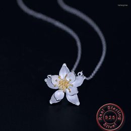 Pendant Necklaces Amxiu Handmade 925 Silver Lotus Flower Necklace Jewellery For Women Girls Wedding Vintage Valentine's Day Gift