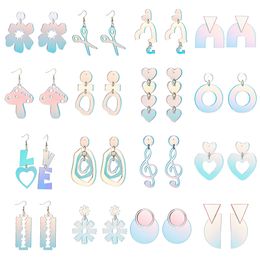 Stud Yaologe Acrylic Geometric Heart Flowers Drop Earrings For Women Trendy Girls Iridescent Laser Ear Jewellery Casual Gifts Bijoux D Smtz2