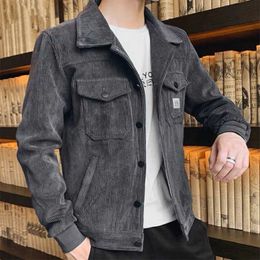 Jackets Men Coats 2022 Spring Korean Fashion Slim Lapel Street Style Solid Single-breasted Corduroy Y2211