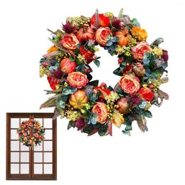 Decorative Flowers Fall Front Door Wreath Peony and Pumpkin Halloween Decor Thanksgiving Party Supplies Farmhouse for