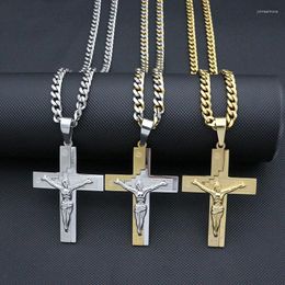 Pendant Necklaces Fashion Cross Necklace Men Jesus Women Gold 6MM&60CM Chain Christian Jewelry Gift