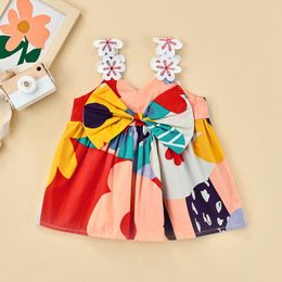 Girl Dresses Girls Summer Casual Dress Print V-Neck Sleeveless Floral Strappy With Bowknot For Toddlers 6 Months To 3 Years
