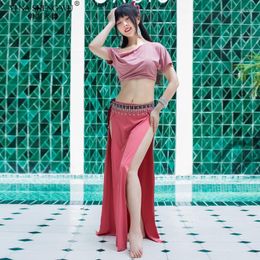 Stage Wear Summer Style Belly Dance Practice Costume Women Sexy 2pcs Set Split Long Skirt Oriental Exercise Dresses Team Beginner