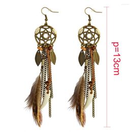 Dangle Earrings Boho Ethnic Dream Catcher Feather Antique Long Hook Fancy Handmade Chain Tassle Earring For Women Jewellery