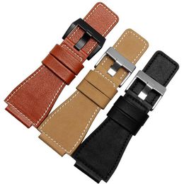 25mm x 35mm Genuine Leather Watchbands Black Brown Yellow Men Watch Band Strap Bracelet With Steel Buckle2251