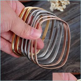 Bangle Bangle Holiday Gifts 7Pcs/Set 100G Stainless Steel 3 Colour Square Women Bling Jewelry 70 53 5 5Mm Drop Delivery Bracelets Dhcro