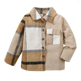 Tench Coats Toddler Boys Coat Girls Long Sleeve Plaid Patchwork T Shirt Tops Clothes With Pocket Older