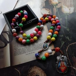 Pendant Necklaces Catholic Rosary Chaplet Braided Retro Colourful Prayer Bead Chain Our Lady Virgin Mary Y-Necklace Jesus Christ Medal