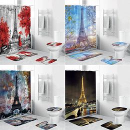 Shower Curtains Eiffel Tower 3D Curtain Paris Landscape Bathroom Set Non Slip Rugs Toilet Lid Cover Mat Carpet Home Decor 221104