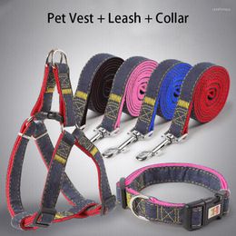 Dog Collars Pet Supplies Leash Chest And Back Set Durable Denim Cat Adjustable Collar
