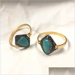 Bangle Bangle Wtb002 Wkt Big Promotion Fine Jewelry Opening Adjustable Goldplated Bracelet Green Turquoise For Gift Drop Delivery Bra Dhezf