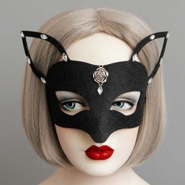 Halloween Black Fox Half-face Mask Masquerade Hair Jewellery Silver Rosebud & Rhinestone Deco Half-Faces Fox Masks for Girls