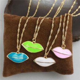 Pendant Necklaces 18inch 10pcs/lot Design Plated Necklace Colourful Lip Shape Enamel Charm Jewellery Copper Chain Wholesale