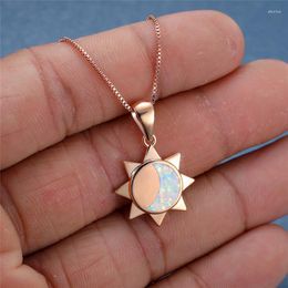 Pendant Necklaces White Blue Opal Stone Wedding Necklace Cute Sun Moon Boho Rose Gold Silver Color Chain For Women Gift