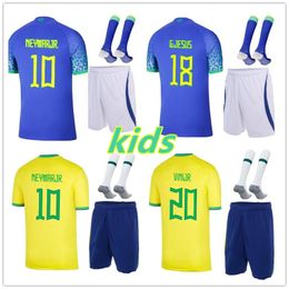 Brasilien Fußballtrikot Kinder 2022 VINI JR PELE FIRMINO JESUS 22 23 Brasilianisches Fußballtrikot Uniform Shorts und Socken