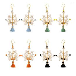 Dangle Earrings Gold Wire Wrapped Pearl Tree Of Life Small Tassel 2022 Fashion Crystal Freshwater For Women Boutique