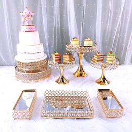 Bakeware Tools 8pcs Gold And Silver Cake Stand Crystal Metal Mirror Cupcake Decoration Dessert Party Display Tray